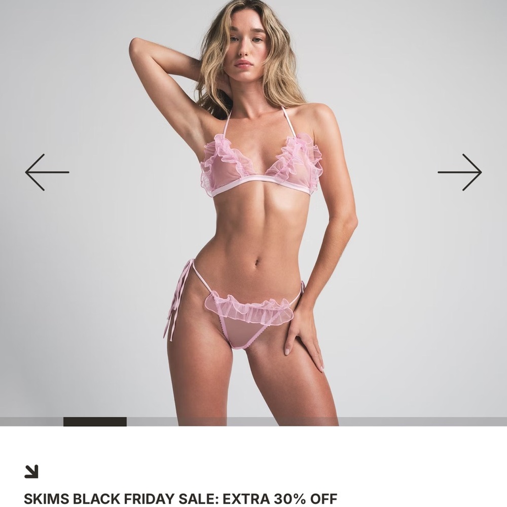 SKIMS Pink Ruffle Bralette and Panty Set